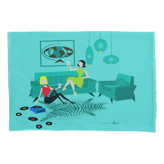 Housse D'oreillers La nuit de la fille rétro en colimaçon (devant)