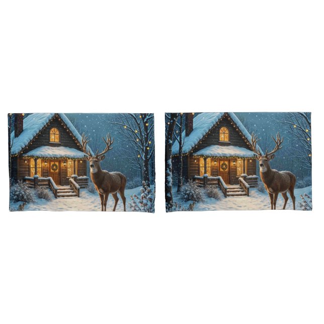 Housse D'oreillers La visite de Noël enneigée de Big Buck (devant-Set)