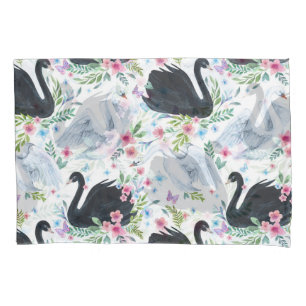 Housse D'oreillers Lac des Cygnes : Motif pastel aquarelle.