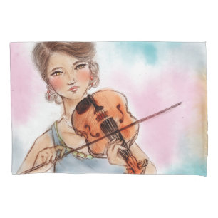 Housse D'oreillers Lady Classique Jouant Violon, Art Vintage Élégant