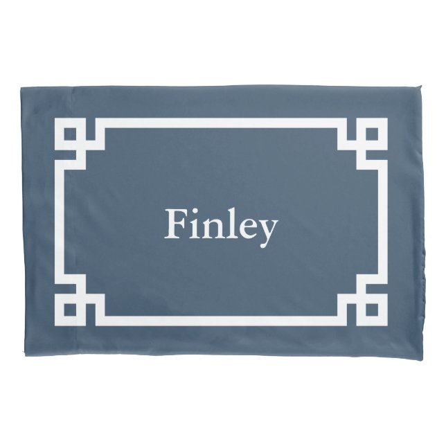 Housse D'oreillers Lake Blue Greek Key Monogramme Coussin Coque stand (devant)