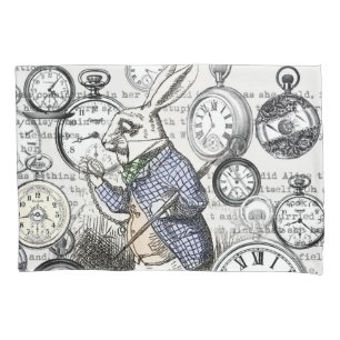 Housse D'oreillers Lapin Blanc Alice au Pays des Merveilles Horloges