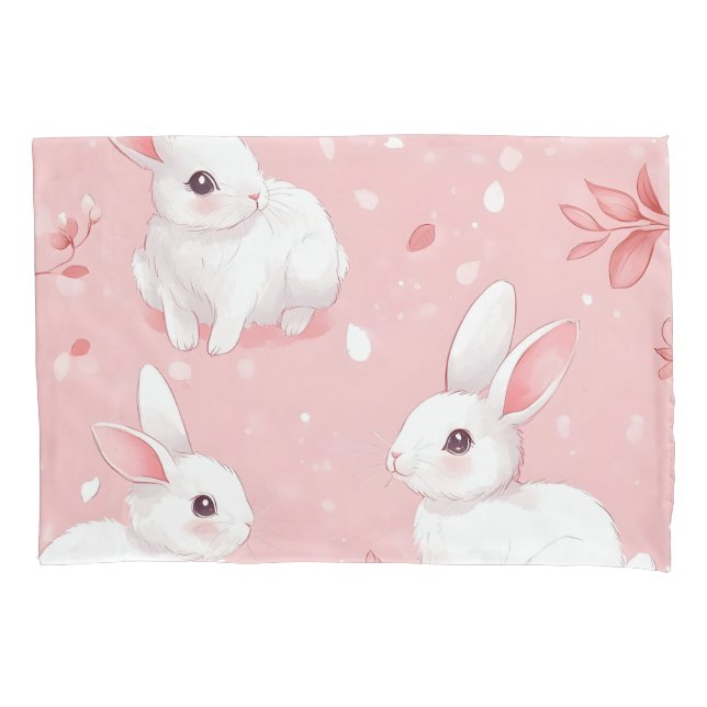 Housse D'oreillers Lapin de prairie rose Jardin floral (devant)