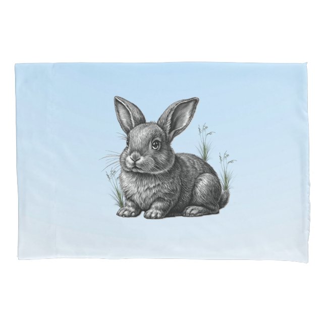 Housse D'oreillers Lapin gris mignon sur un ciel bleu (devant)