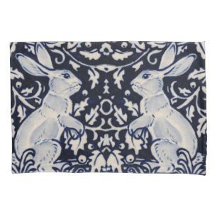Housse D'oreillers Lapin Lapin Bleu & Blanc Art Élégant Reine Plein