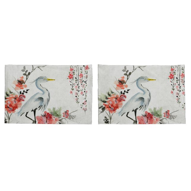 Housse D'oreillers le coussin blanc enferme la grue asiatique de (Dos-Set)