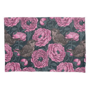 Housse D'oreillers Les pivoines et les brins sur gris foncé