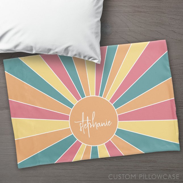 Housse D'oreillers Lever de soleil à bande rétro - pastel rainbow scr (Custom Pillowcase)