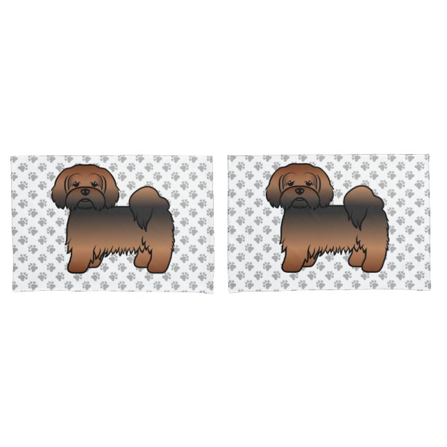 Housse D'oreillers Lhasa Apso Sable Rouge Chien de Dessin Animé Migno (devant-Set)