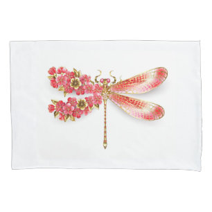 Housse D'oreillers libellule de fleurs avec sakura de bijoux
