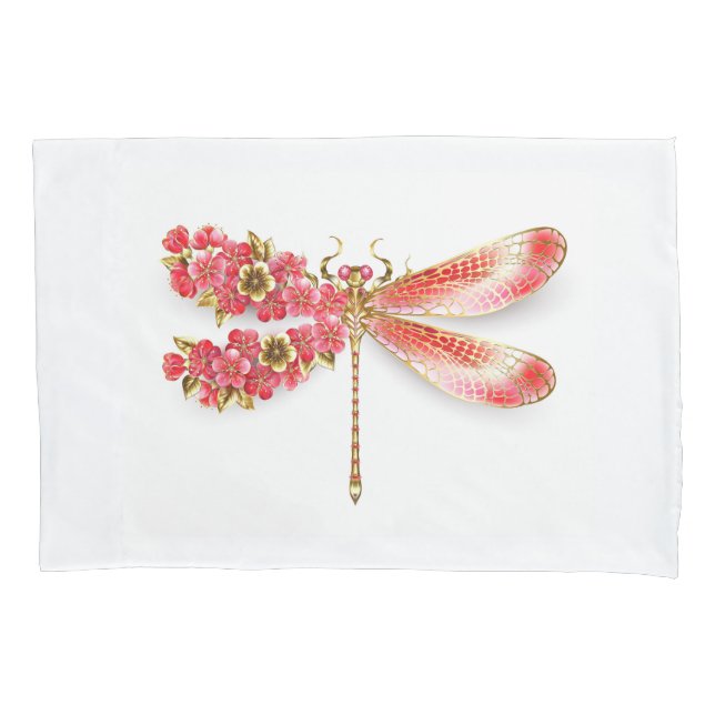 Housse D'oreillers libellule de fleurs avec sakura de bijoux (devant)