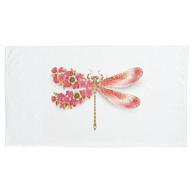 Housse D'oreillers libellule de fleurs avec sakura de bijoux (devant-gauche)