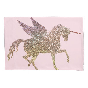 Housse D'oreillers Licorne Pegasus Cheval Paillettes Dorées Tendance