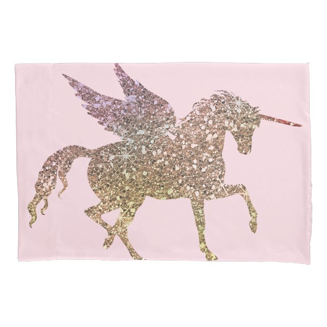 Housse D'oreillers Licorne Pegasus Cheval Paillettes Dorées Tendance (devant)