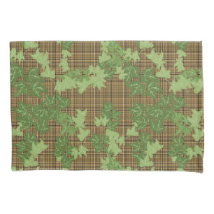 Housse D'oreillers Lierre vert doré noir brun plaid