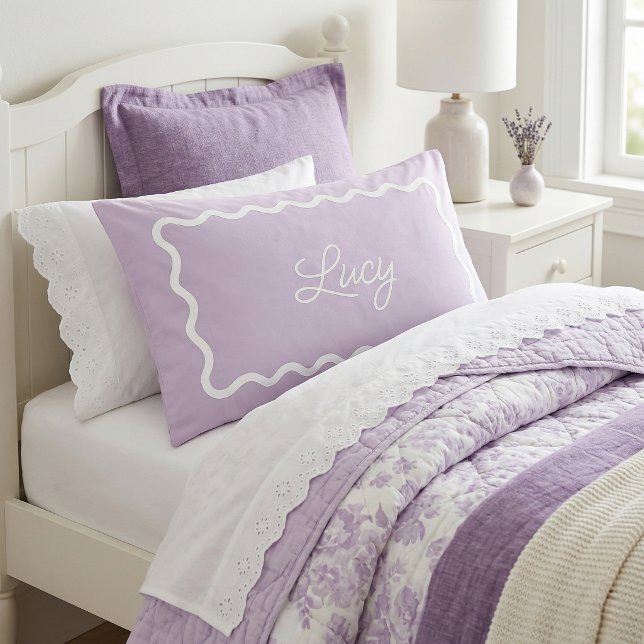 Housse D'oreillers Lilac Purple Wavy Scallop Frame Monogram (Créateur téléchargé)