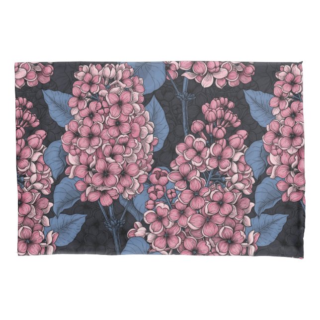 Housse D'oreillers Lilac rose sur bleu foncé (devant)