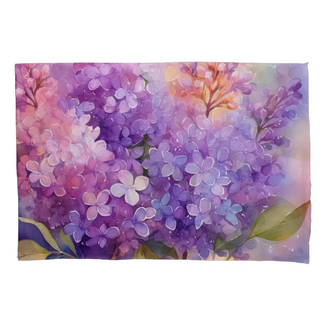 Housse D'oreillers Lilas à l'aquarelle (devant)
