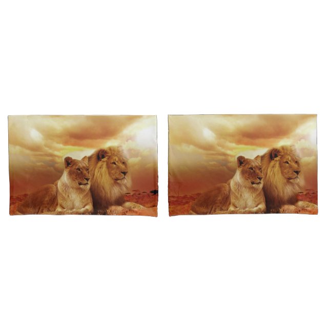 Housse D'oreillers Lion et lionne (devant-Set)