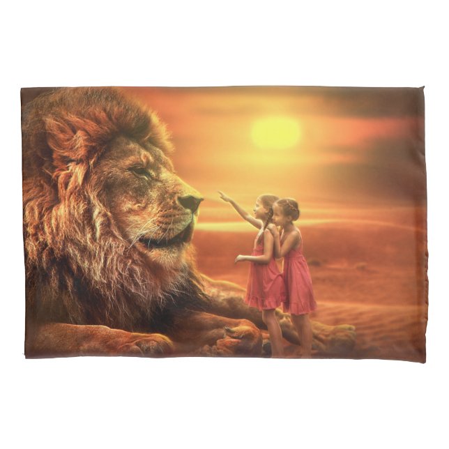 Housse D'oreillers Lion et petites filles (devant)