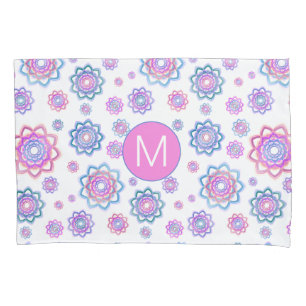 Housse D'oreillers Lotus Fleur Coloré Monogramme Rose Bleu Vert