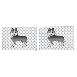 Housse D'oreillers Loup léger gris Husky sibérien Chien de dessin ani
