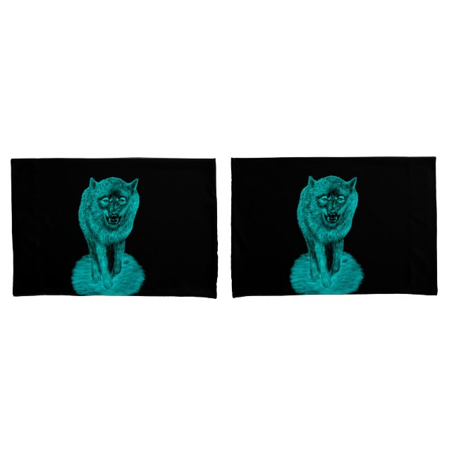 Housse D'oreillers Loup noir en colère dans la nuit (devant-Set)