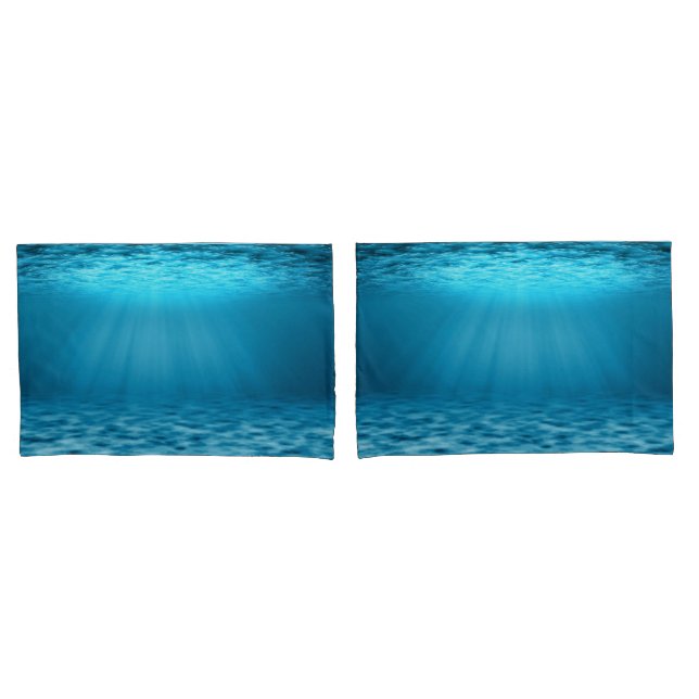 Housse D'oreillers Lumière océanique sous-marine en bleu calme (devant-Set)
