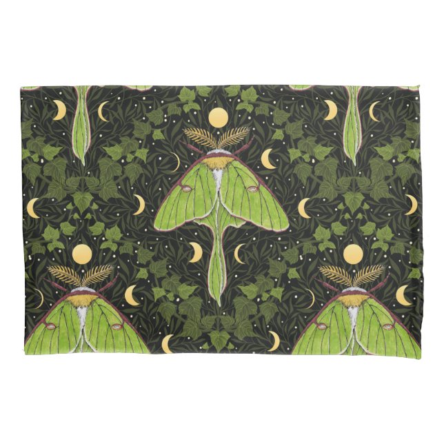 Housse D'oreillers Luna moth, phases de lune et damas de lierre 2 (devant-gauche)