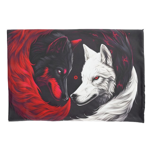 Housse D'oreillers Lune Crimson Loup blanc rouge (devant)