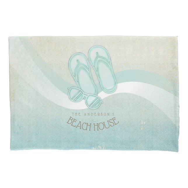 Housse D'oreillers Lunettes de soleil et tongs Beach House Aqua ID623 (devant)