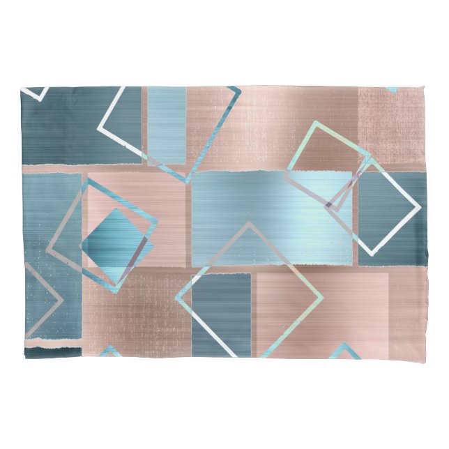 Housse D'oreillers Luxe Abstrait | Blush Rose Gold et Turquoise Géomé (devant)