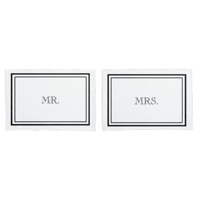 Housse D'oreillers Luxe Black & White Mr & Mrs. (devant-Set)