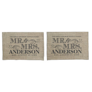 Housse D'oreillers M. et Mme rustiques Vintage Typography Wedding de