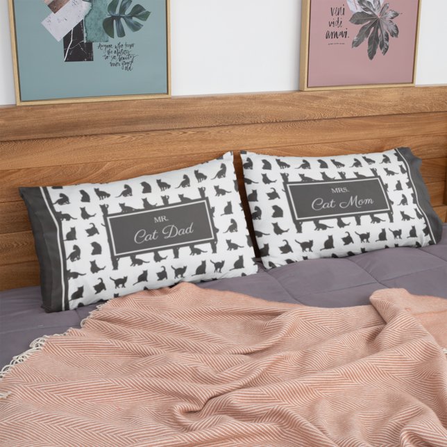 Housse D'oreillers M. & Mrs Cat Maman et Papa Motif noir et blanc (Créateur téléchargé)