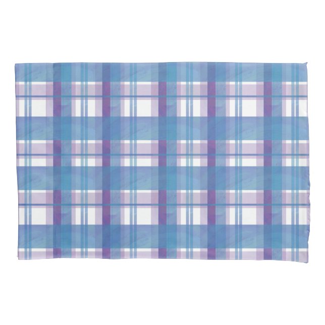 Housse D'oreillers Madras Plaid Blue et Purple (devant)