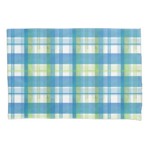 Housse D'oreillers Madras Plaid Green et Blue