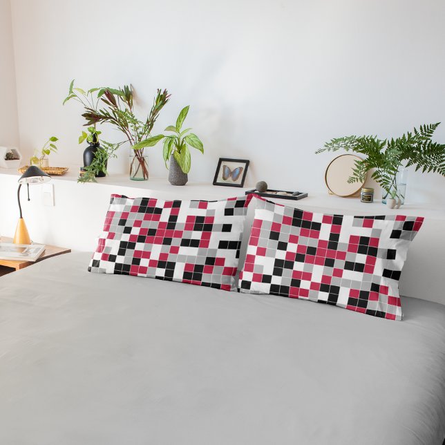 Housse D'oreillers Magenta Moderne Géométrique Noir Gris (Créateur téléchargé)