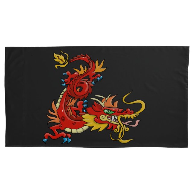 Housse D'oreillers Magnifique Dragon Oriental Rouge (devant)