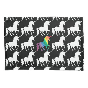 Housse D'oreillers Magnifique Unicorn Arc-en-ciel noir et blanc Motif