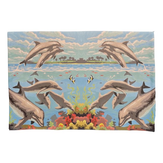 Housse D'oreillers Main Painted by Number | Dolphins | (devant)
