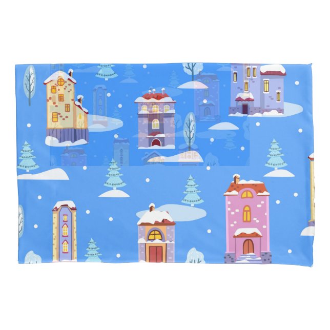 Housse D'oreillers Maisons d'hiver scandinave Motif de neige (devant)