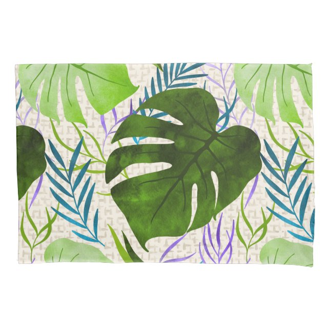 Housse D'oreillers Maleah Monstera Tropical Hawaiian Aquarelle Vert (devant)