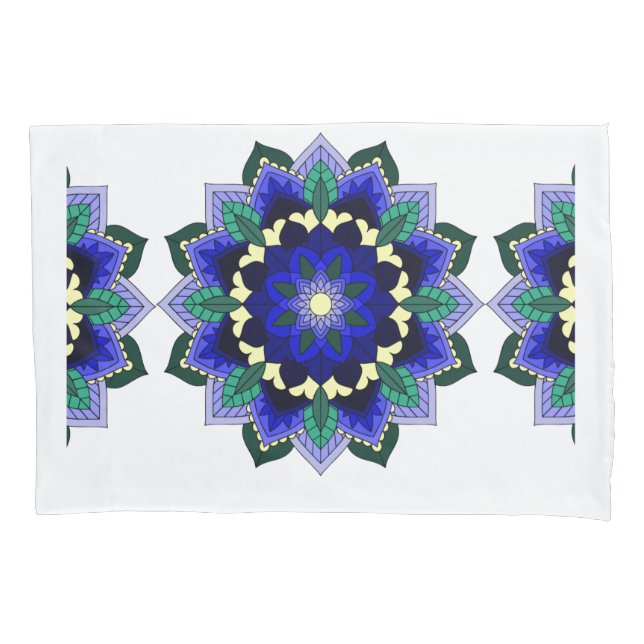 Housse D'oreillers Mandala Motif 02 en bleu foncé (devant)