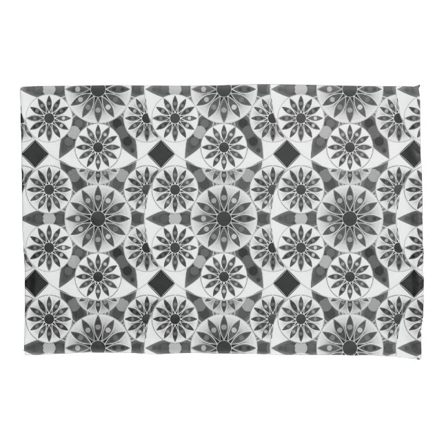 Housse D'oreillers Mandala motif, noir, blanc et gris / gris (devant)