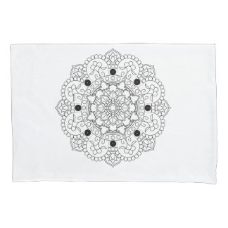 Housse D'oreillers Mandala. Motif orientale ronde noire et blanche