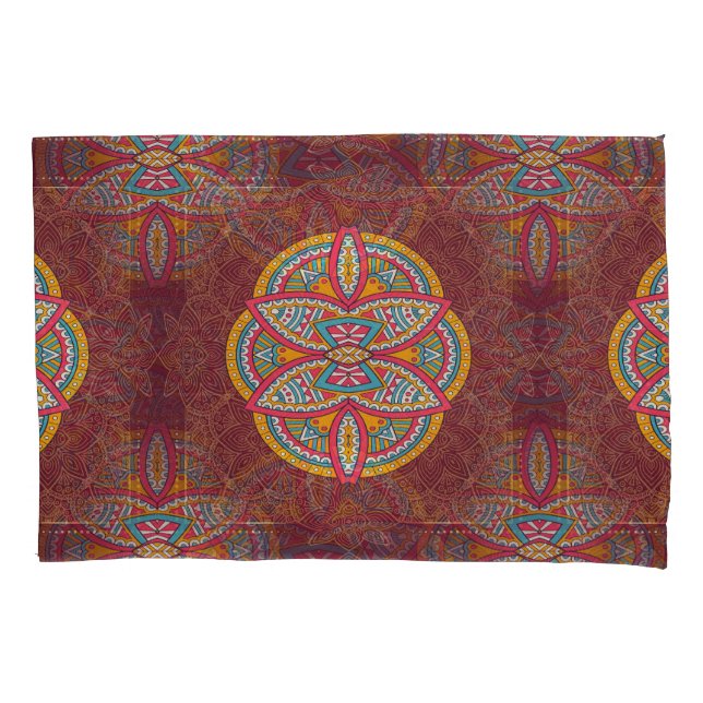 Housse D'oreillers Mandalas en motifs mixtes Maroon (devant)