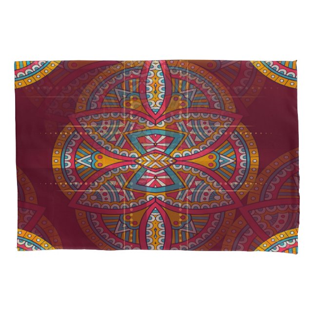 Housse D'oreillers Mandalas en motifs mixtes Maroon (devant)