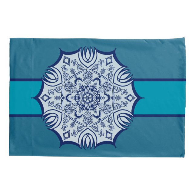 Housse D'oreillers Mandel Bleu & Blanc Avec Créatures (Dos)