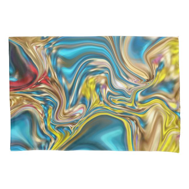 Housse D'oreillers marbre abstrait tourbillons jaune turquoise bleu t (devant-gauche)